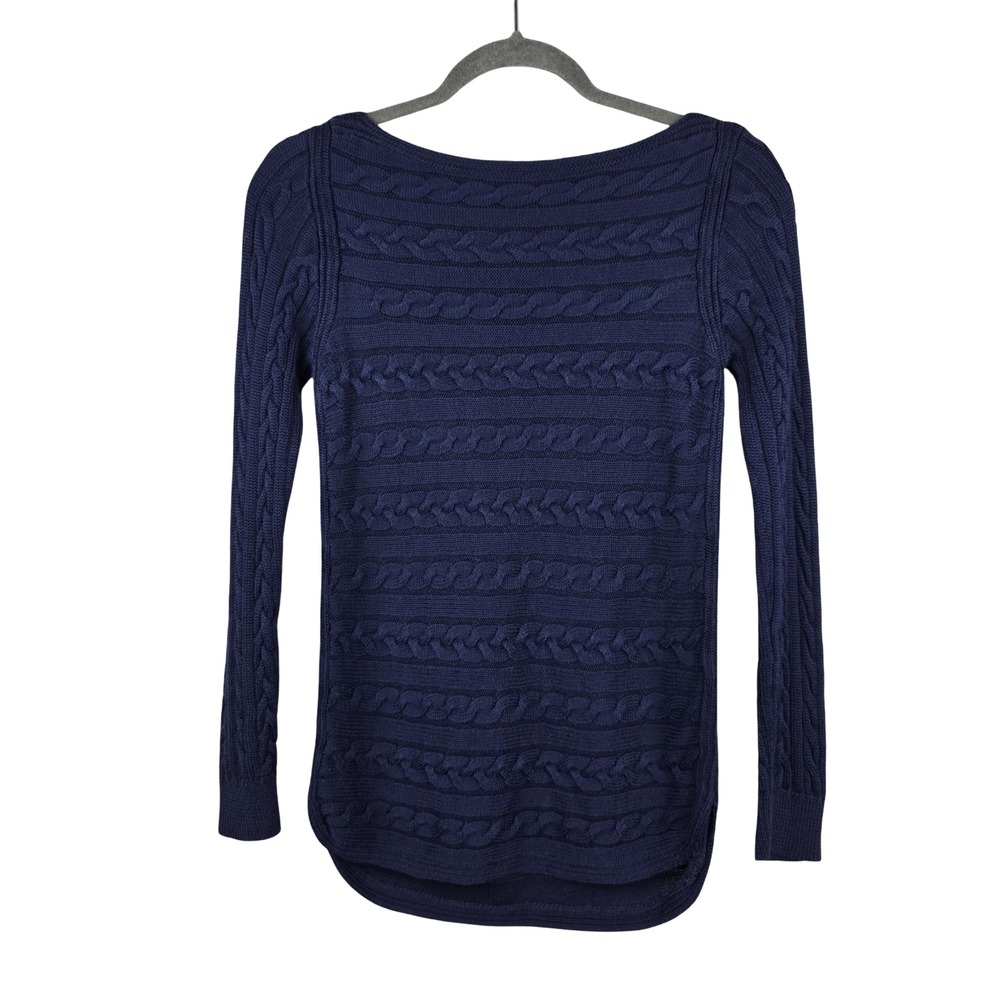 Lauren Ralph Lauren Sweater Womens S Navy Blue Cable Knit Boat Neck Preppy